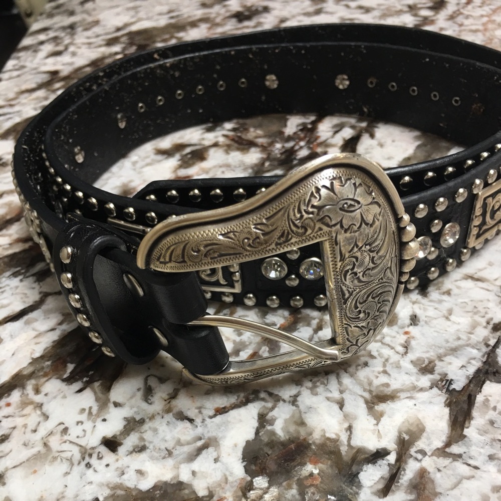 Leather Belt with rhinestones and beads